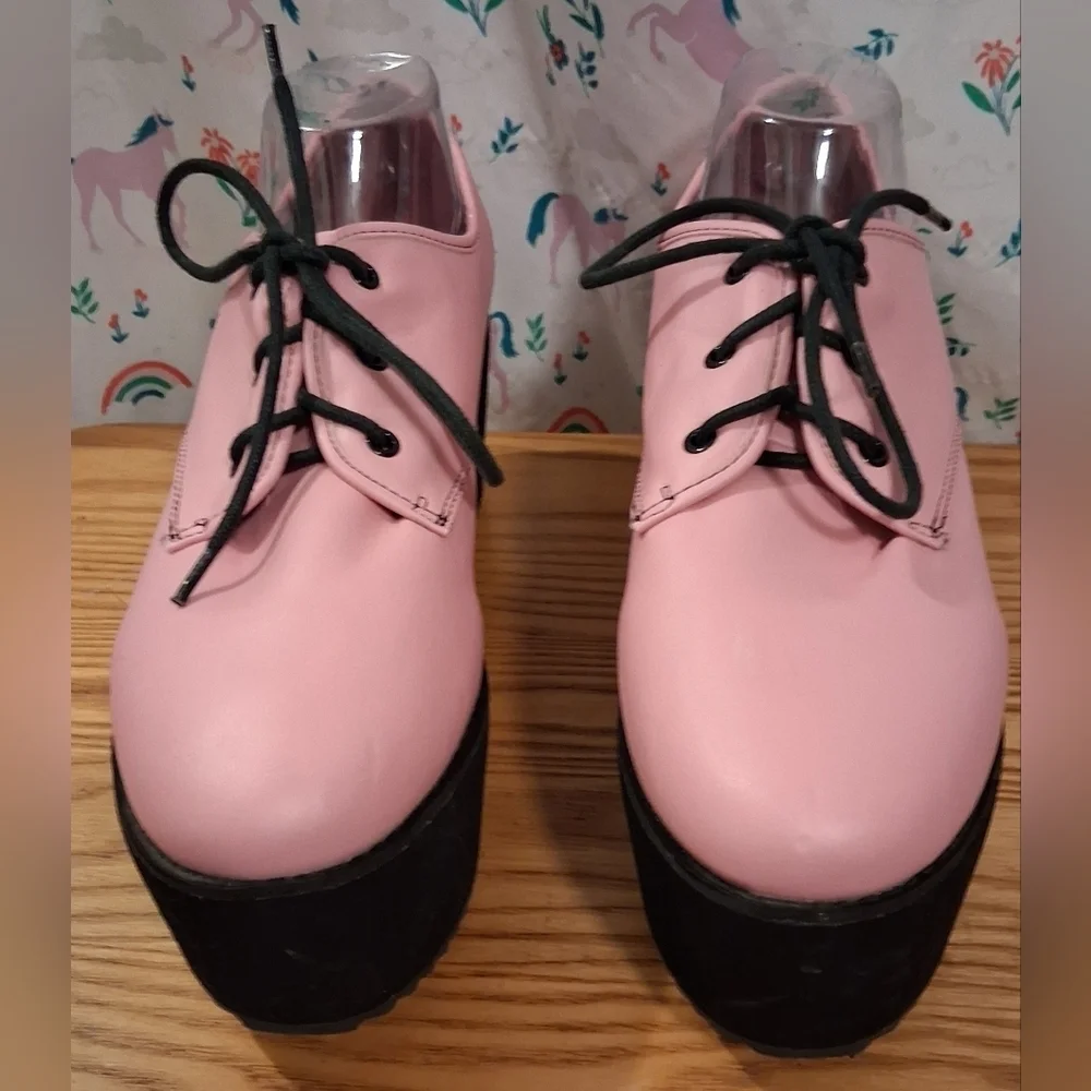 EUC Strange Cvlt YRU Stomp Pink & Black Platform Emo Goth Club Sneaker Shoe SZ